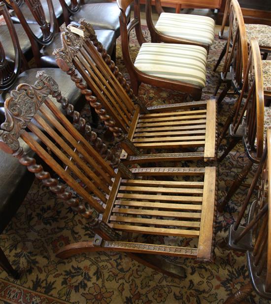 Pair of 19th century colonial carved hardwood folding chairs
